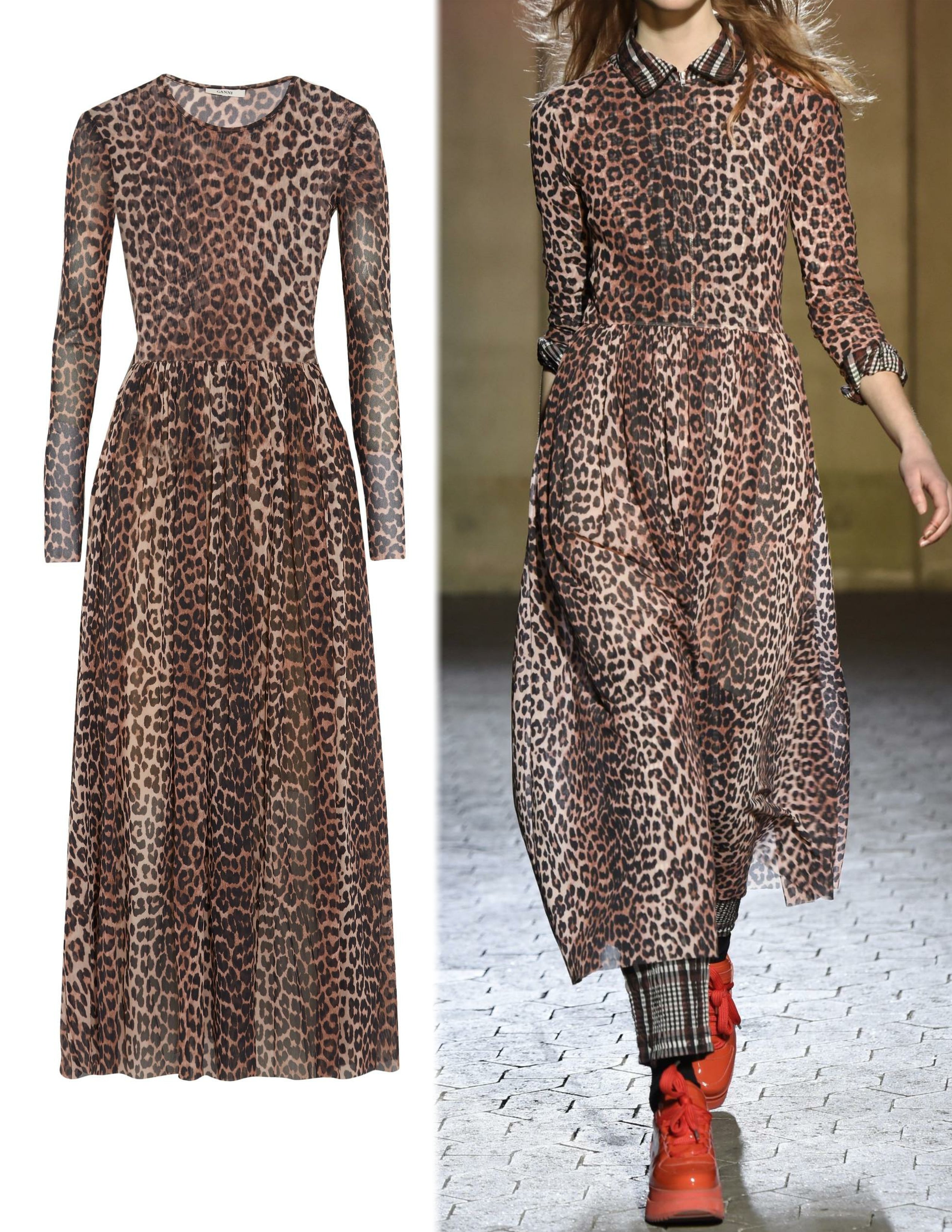 GANNI Tilden Leopard Print Stretch Mesh Midi Dress 34 US 2 – LaLaStyle